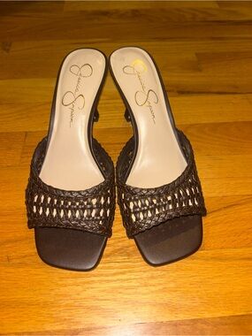 Jessica Simpson Black Braided Slide Heels